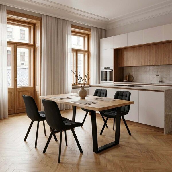 Vikio Jídelní set pro 4 osoby 160x90 cm dub noha U černá židle VJS156-4C-S