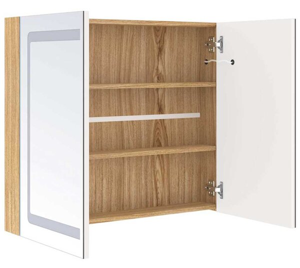 LED koupelnová skříňka se zrcadlem bílá a dub 80 x 12 x 68 cm 326516