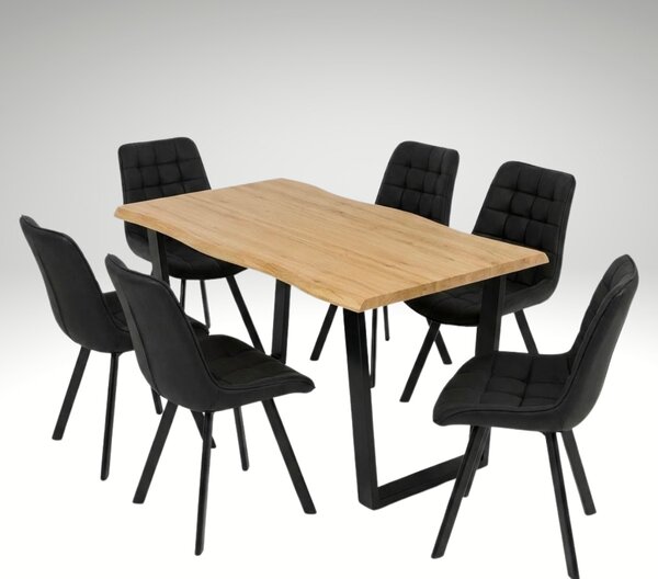 Vikio Jídelní set pro 6 osob 160x90 cm dub noha U černá židle VJS156-6C-S