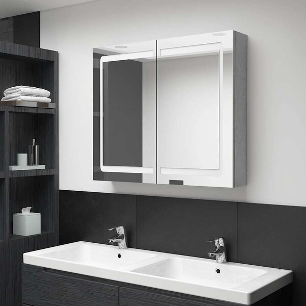 LED koupelnová skříňka se zrcadlem betonově šedá 80x12x68 cm 326511