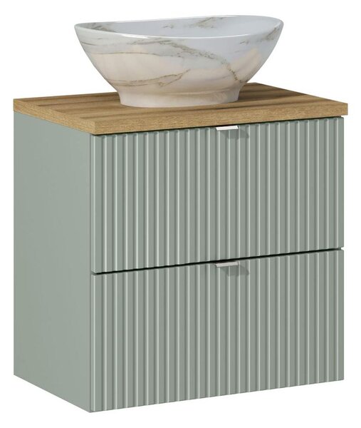 Comad Koupelnová skříňka s deskovým umyvadlem Line Reed Green 60 zelená/dub coast evoke