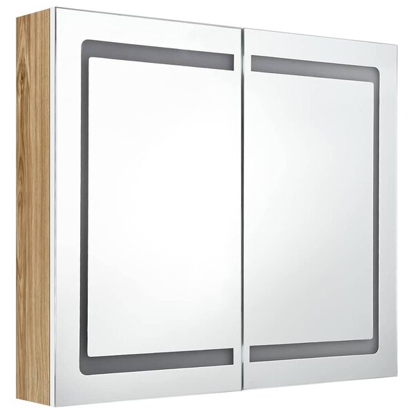 LED koupelnová skříňka se zrcadlem bílá a dub 80 x 12 x 68 cm 326516