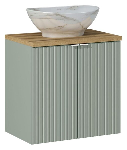 Comad Koupelnová skříňka s deskovým umyvadlem Line Reed Green II. 60 zelená/dub coast evoke