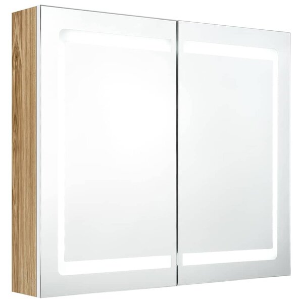 LED koupelnová skříňka se zrcadlem bílá a dub 80 x 12 x 68 cm 326516