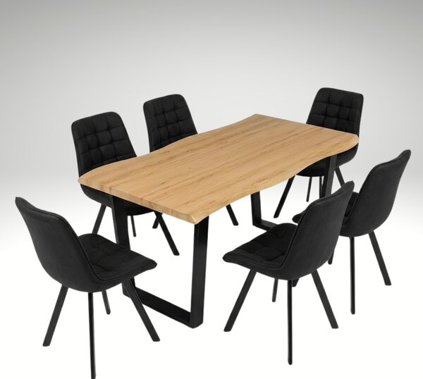 Vikio Jídelní set pro 6 osob 160x90 cm dub noha U černá židle VJS156-6C-S