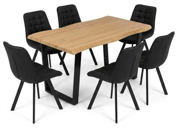 Vikio Jídelní set pro 6 osob 160x90 cm dub noha U černá židle VJS156-6C-S