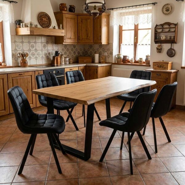 Vikio Jídelní set pro 6 osob 160x90 cm dub noha U černá židle VJS156-6C-S