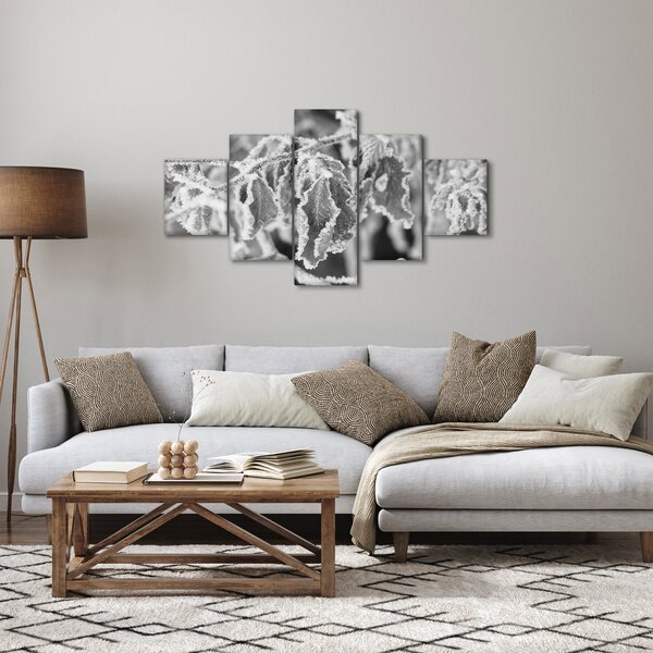Obraz - Zmrzlé listy, černobílá (125x70 cm)
