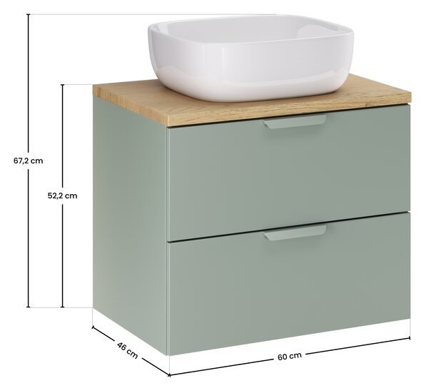 Comad Koupelnová skříňka s deskovým umyvadlem Aster Green 60 zelená/dub cremona