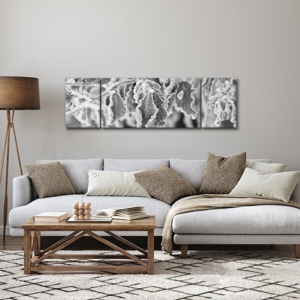 Obraz - Zmrzlé listy, černobílá (170x50 cm)