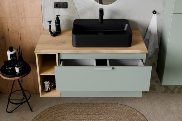 Comad Koupelnová skříňka s deskovým umyvadlem Aster Green 60 zelená/dub cremona
