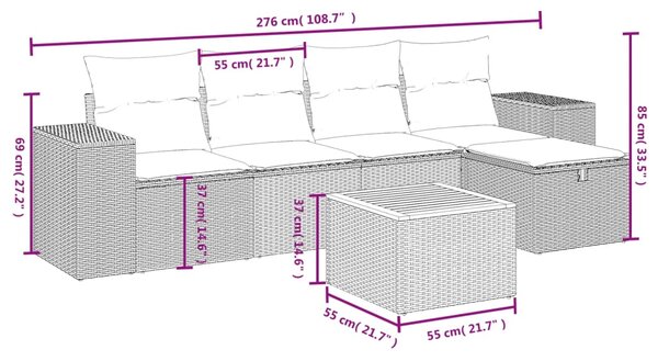 6dílná zahradní sedací souprava s poduškami béžová polyratan 3265167