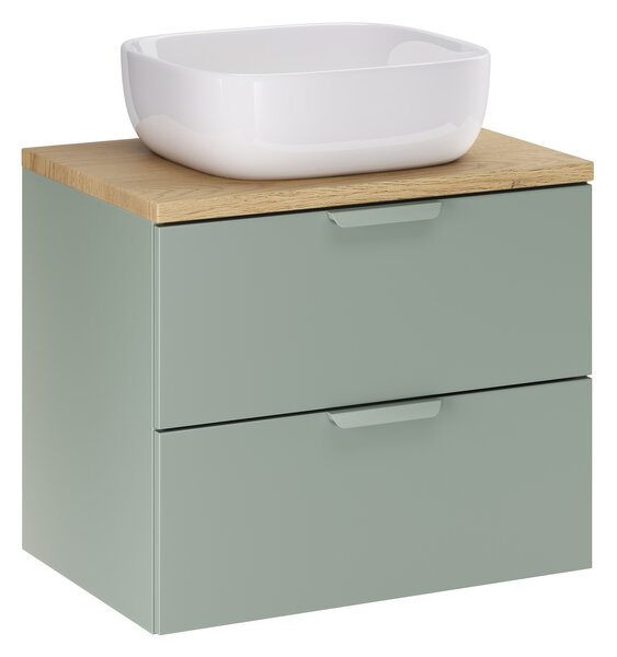 Comad Koupelnová skříňka s deskovým umyvadlem Aster Green 60 zelená/dub cremona