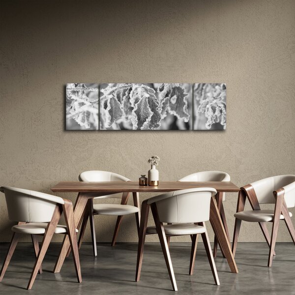 Obraz - Zmrzlé listy, černobílá (170x50 cm)