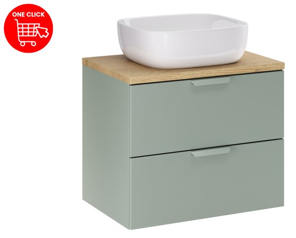 Comad Koupelnová skříňka s deskovým umyvadlem Aster Green 60 zelená/dub cremona