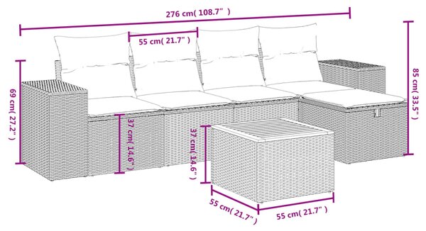 6dílná zahradní sedací souprava s poduškami šedá polyratan 3265169