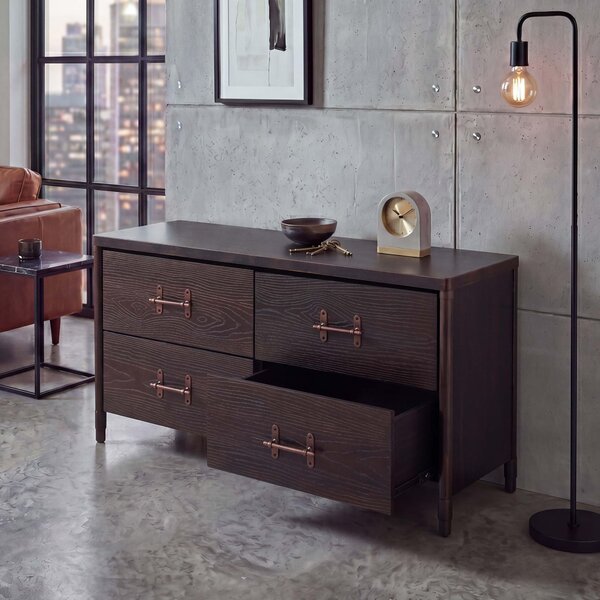 Komoda HWC-Q66, píborník, skíka, zásuvky v industriálním stylu 60 x 120 x 40 cm erné dřevo, kov v mdném odstínu