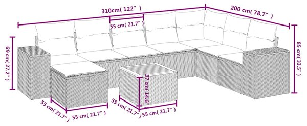 9dílná zahradní sedací souprava s poduškami černá polyratan 3265206