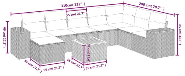 9dílná zahradní sedací souprava s poduškami béžová polyratan 3265209