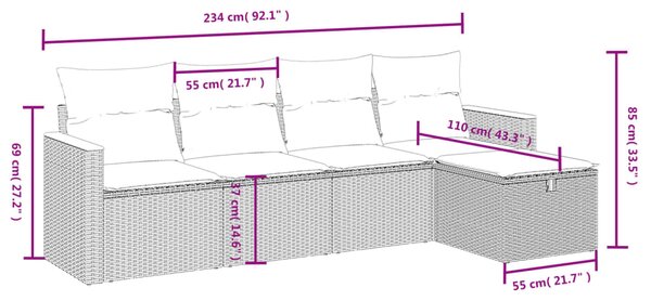 5dílná zahradní sedací souprava a podušky mix béžové polyratan 3265287