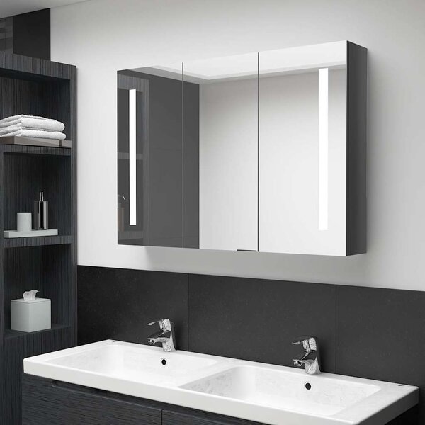 LED koupelnová skříňka se zrcadlem 89 x 14 x 62 cm zářivě šedá 326528