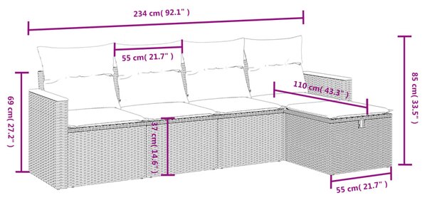5dílná zahradní sedací souprava s poduškami béžová polyratan 3265286