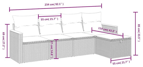 5dílná zahradní sedací souprava s poduškami černá polyratan 3265283