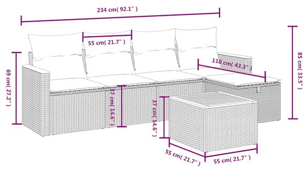 6dílná zahradní sedací souprava s poduškami černá polyratan 3265290