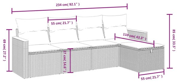 5dílná zahradní sedací souprava s poduškami šedá polyratan 3265288