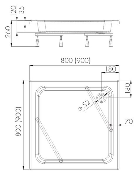 Schedpol Zefir čtvercová sprchová vanička 90x90 cm bílá 3.212