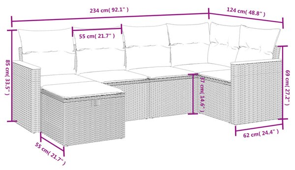 6dílná zahradní sedací souprava s poduškami béžová polyratan 3265300