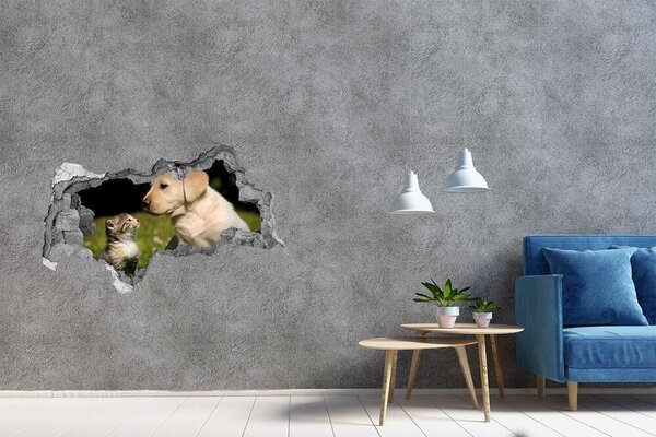 Díra 3D fototapeta nálepka Pes a kočka na louce nd-b-38411802
