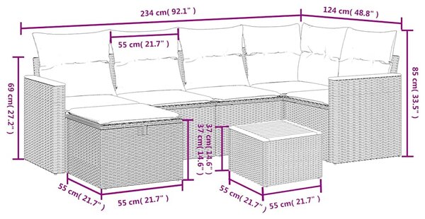 7dílná zahradní sedací souprava s poduškami černá polyratan 3265304