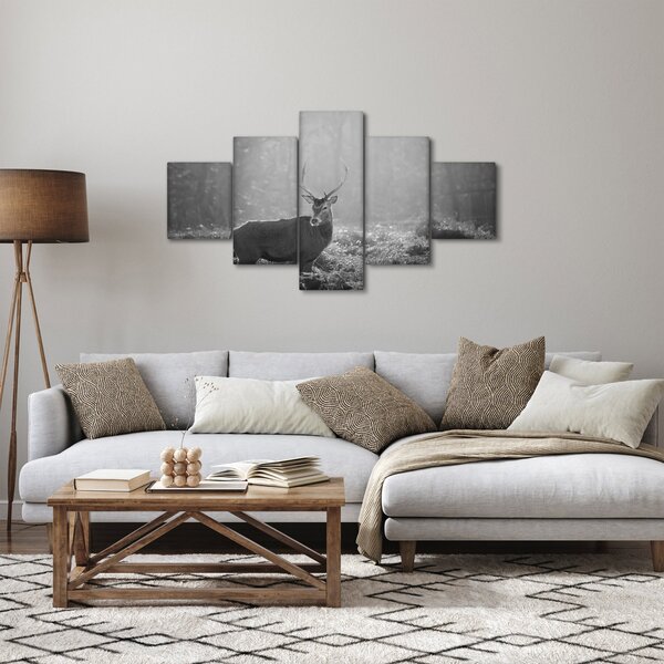 Obraz - Jelen v lese, černobílá (125x70 cm)