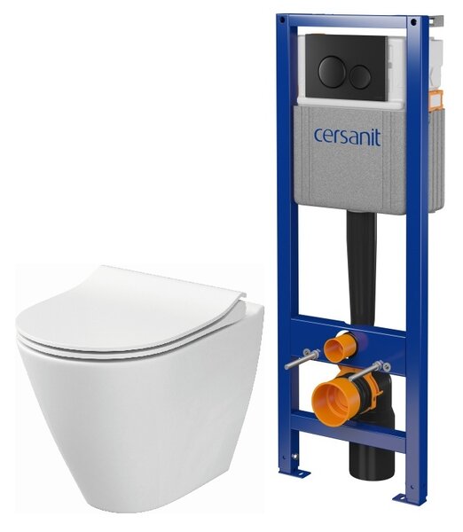 Sada WC mísa se sedátkem s pomalým sklápěním Cersanit City K701-104, podomítkový WC modul se splachovacím tlačítkem Cersanit S701-779
