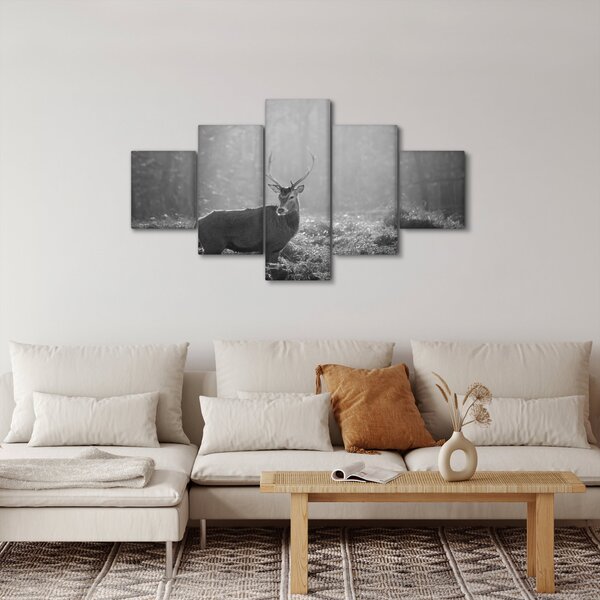 Obraz - Jelen v lese, černobílá (125x70 cm)