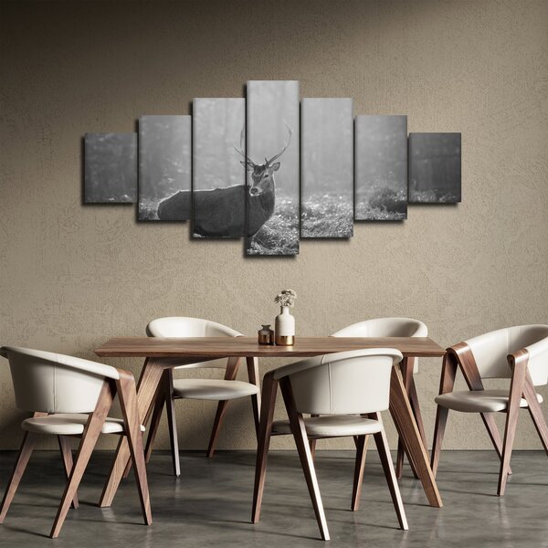 Obraz - Jelen v lese, černobílá (210x100 cm)