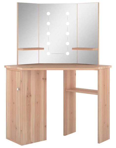 Rohový toaletní stolek s LED světlem dub 111 x 54 x 141,5 cm 326533
