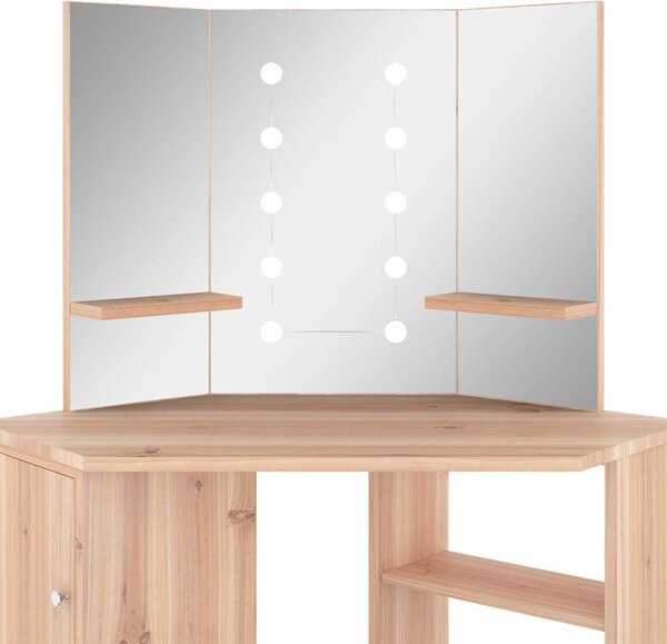 Rohový toaletní stolek s LED světlem dub 111 x 54 x 141,5 cm 326533