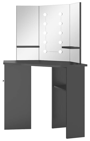 Rohový toaletní stolek s LED světlem černý 111 x 54 x 141,5 cm 326534