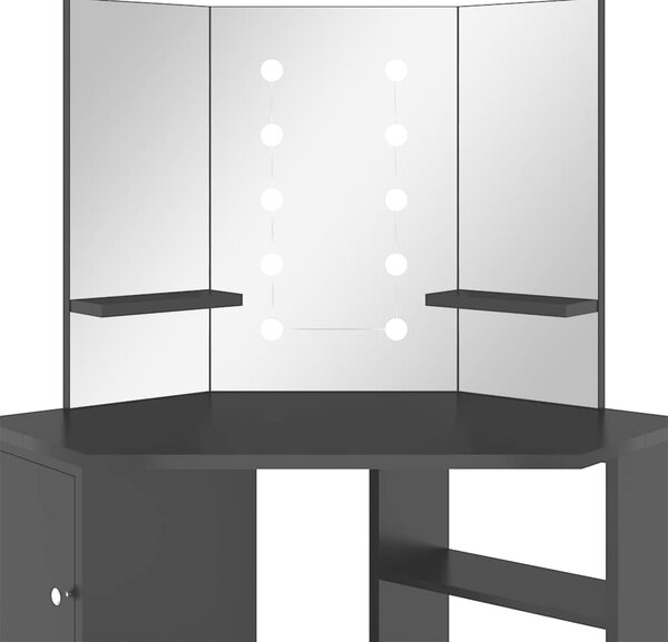 Rohový toaletní stolek s LED světlem černý 111 x 54 x 141,5 cm 326534
