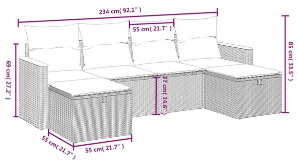6dílná zahradní sedací souprava s poduškami béžová polyratan 3265342