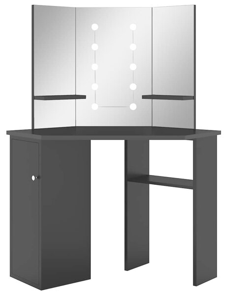 Rohový toaletní stolek s LED světlem černý 111 x 54 x 141,5 cm 326534