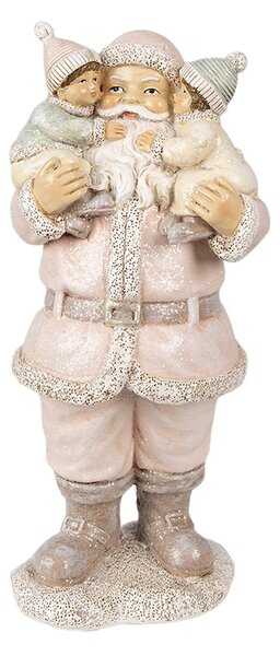 Růžová vánoční dekorace socha Santa s dětmi - 10*8*21 cm - Clayre & Eef