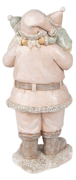 Růžová vánoční dekorace socha Santa s dětmi - 10*8*21 cm - Clayre & Eef