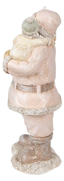 Růžová vánoční dekorace socha Santa s dětmi - 10*8*21 cm - Clayre & Eef