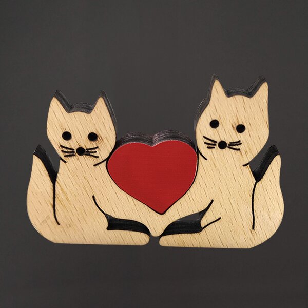 AMADEA Dřevěné kočky se srdcem, masivní dřevo, 7 x 5 cm, český výrobek