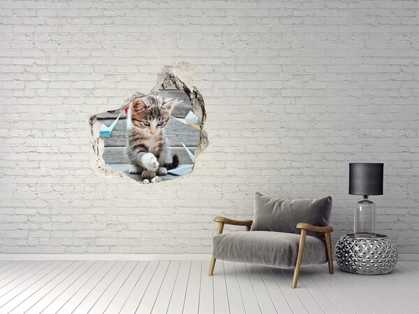 Díra 3D fototapeta Kočka ptáci z papíru nd-p-66724934