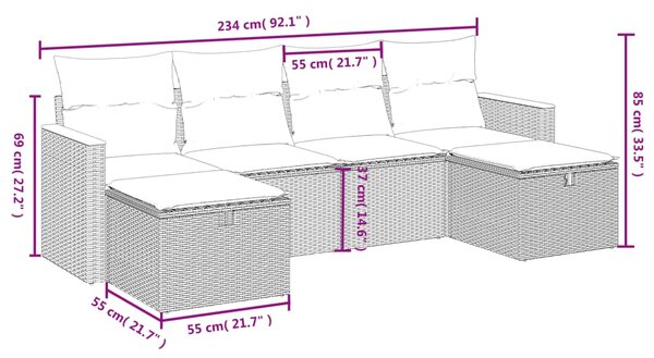 6dílná zahradní sedací souprava s poduškami šedá polyratan 3265344