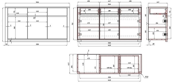 Masivní dubová komoda Lausanne 3Z 3D